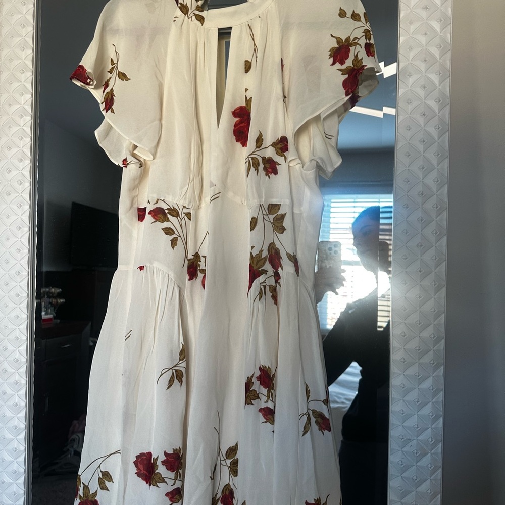 Floral White Dress with Red Roses